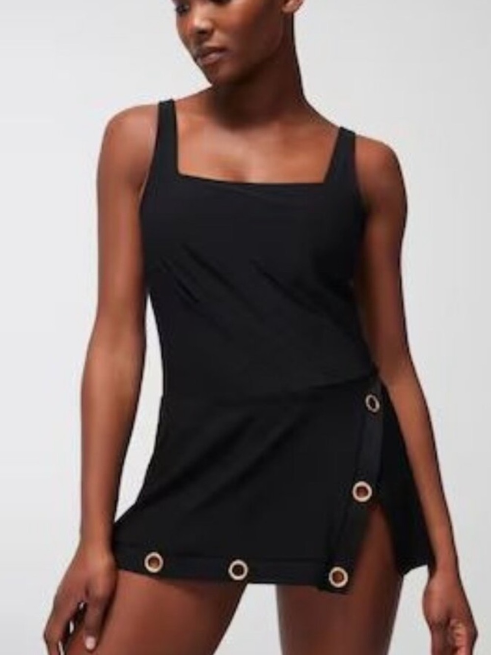 BEYOND CONTROL Crystal Embellished Grommet Swim Dress in Black Retail $153 NWT
